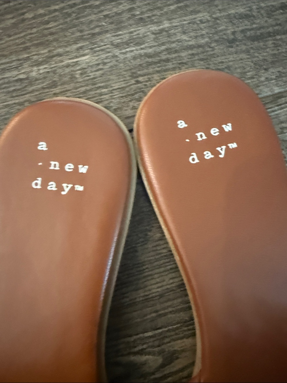 a new day NWOT Cognac Brown Slide Sandals with Gold Buckle 6 1/2 - Picture 5 of 7